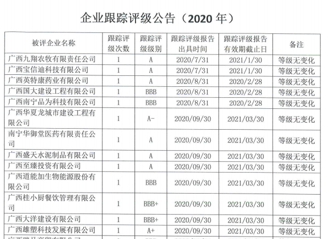 2020年跟踪评级公告
